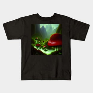 Beautiful Landscape Painting with mountains and big mushrooms, Mushrooms Kids T-Shirt